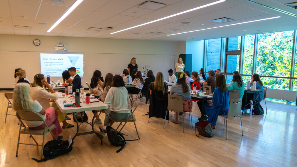 Teachers participate in professional development.