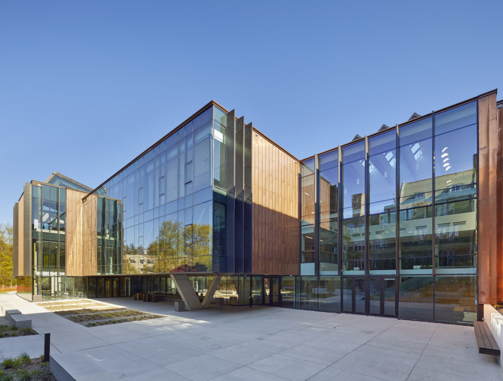 An exterior view of the Art, Design and Tech Wing and Simpson Family Garden.