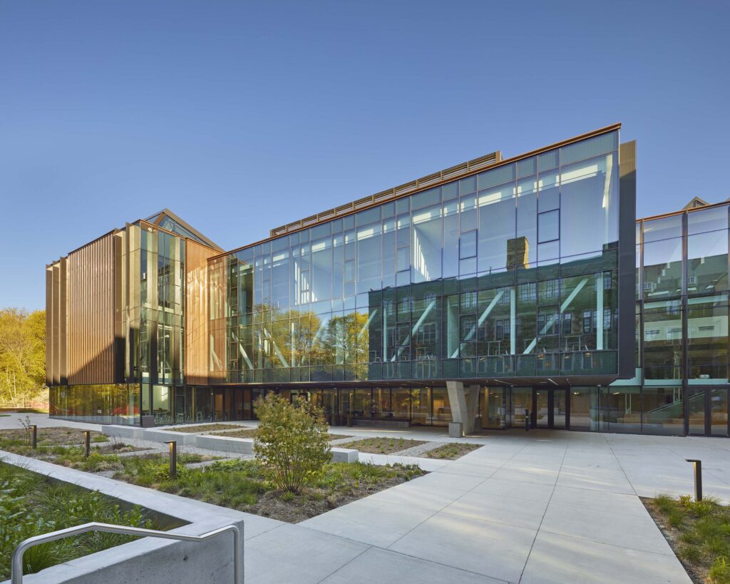 An exterior view of the Art, Design and Tech Wing and Simpson Family Garden.