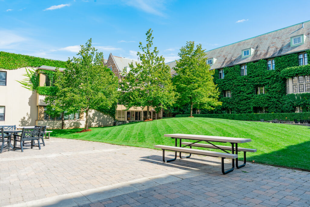 Labatt North Quad with a picnic table and patio furniture.